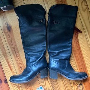 Well loved over the knee Black Frye boots. Tons of wear left. Such great boots.